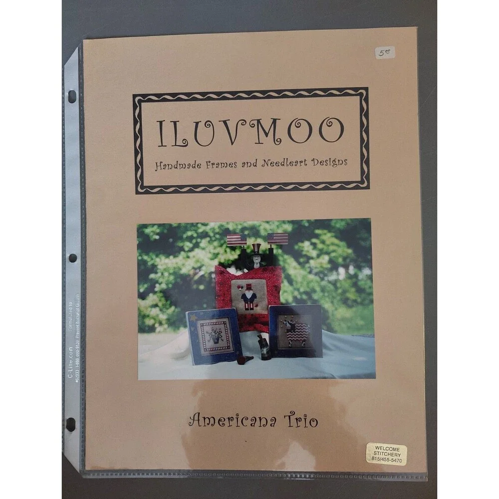 ILUVMOO Americana Trio Cross Stitch Pattern OOP Primitive Folk Art Sam Americow